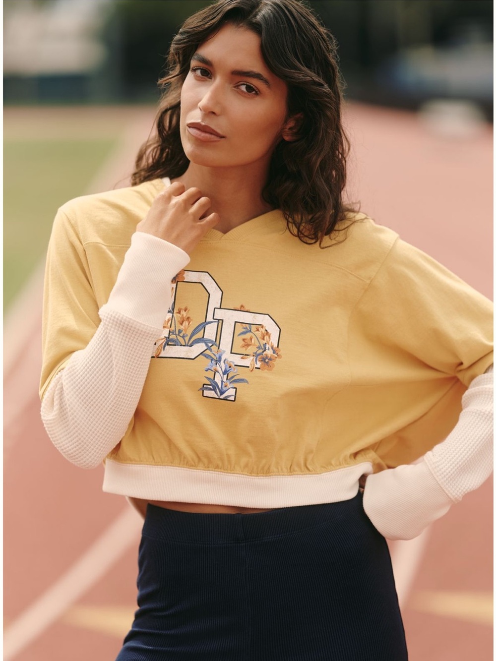 Anthropologie Pullover Cotton Long Sleeve Crop Top Size Large/Daily Practice
